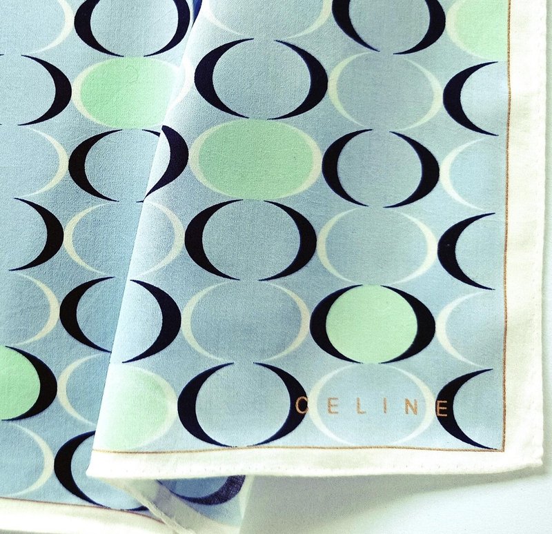 Celine 古董手帕 极简 新月 字母组合 20 x 19.5 英寸 - 手帕/方巾 - 棉．麻 蓝色