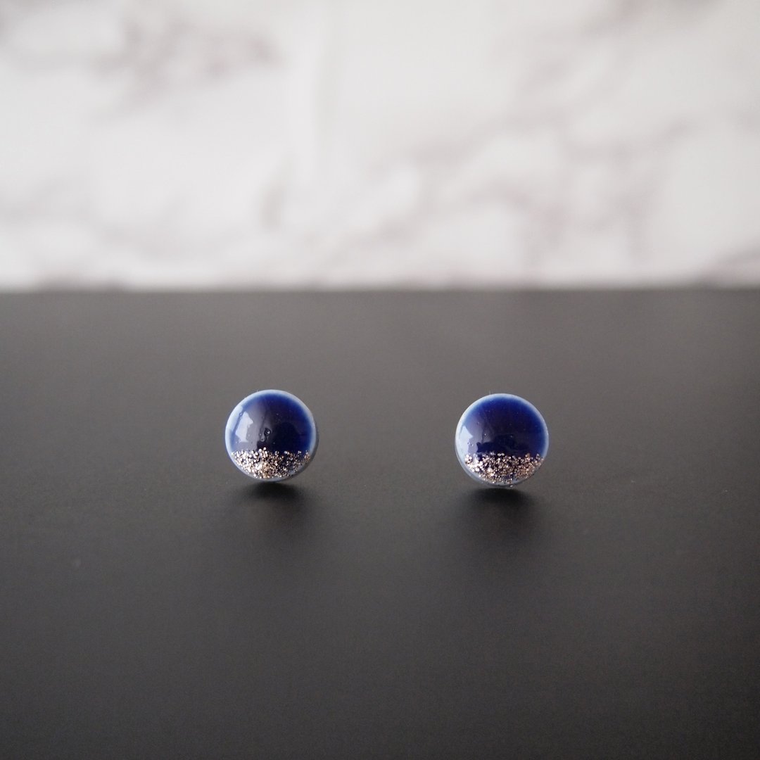 Puffy Komaru Mino ware Earrings (Con) Earrings / Clip-On - 耳环/耳夹 - 瓷 蓝色