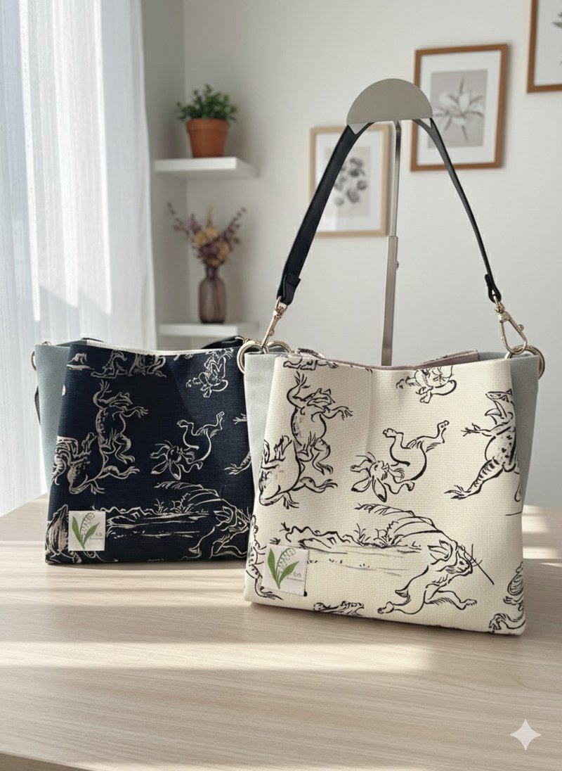 鸟兽戏画 日本手作 斜背包 日本制 - 手提包/手提袋 - 棉．麻 