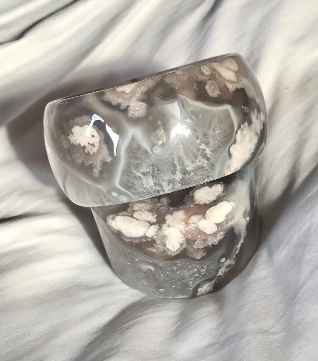 樱花玛瑙手镯  稀有 全爆晶 成型立体 满圈花 水中花 爆米花 双面 - 手链/手环 - 水晶 蓝色