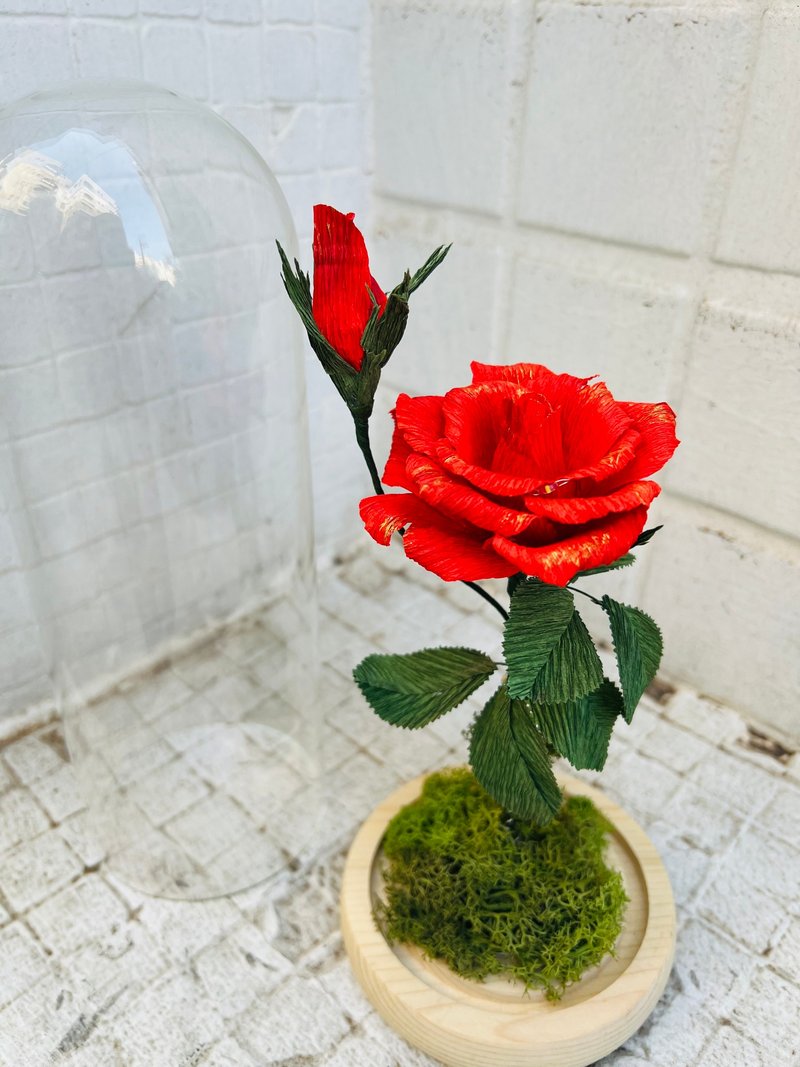 纸艺花 经典玫瑰玻璃盅 - 中 - 干燥花/捧花 - 纸 红色