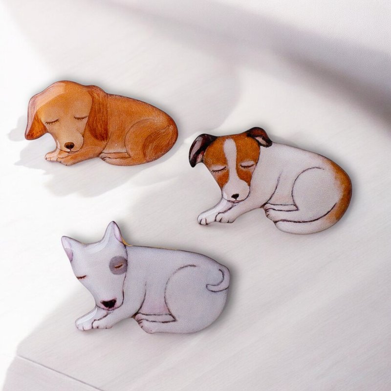 春眠犬胸针 (斗牛梗 / 杰克罗素梗 / 迷你腊肠犬) - 胸针 - 树脂 多色