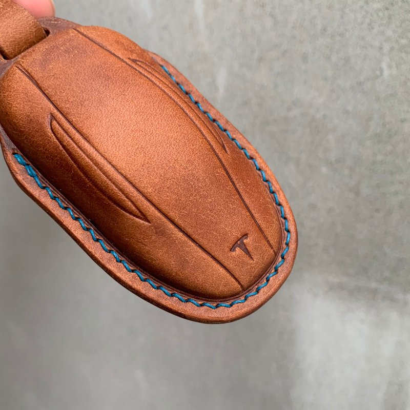 特斯拉 磨砂油蜡 汽车钥匙皮套 Tesla ModelX ModelS Model3 - 钥匙链/钥匙包 - 真皮 灰色