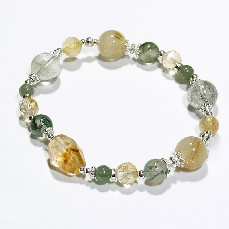 晨光若竹绿-钛晶.绿幽灵 纯银设计款手链 - 手链/手环 - 水晶 黄色