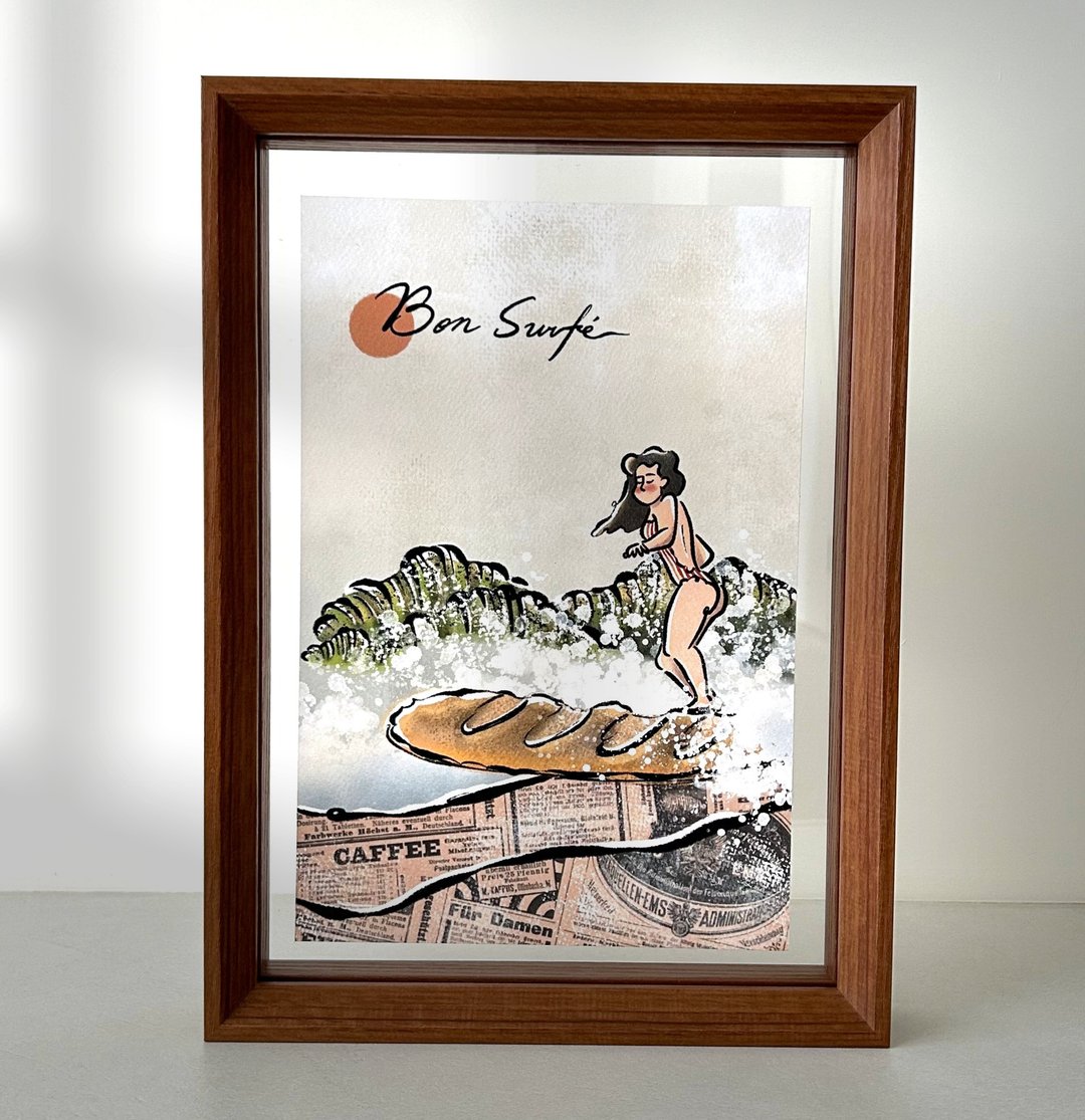 夏日海岛风插画 Bon Surfé 水彩纸直喷含画框 居家疗愈装饰 - 海报/装饰画/版画 - 纸 白色