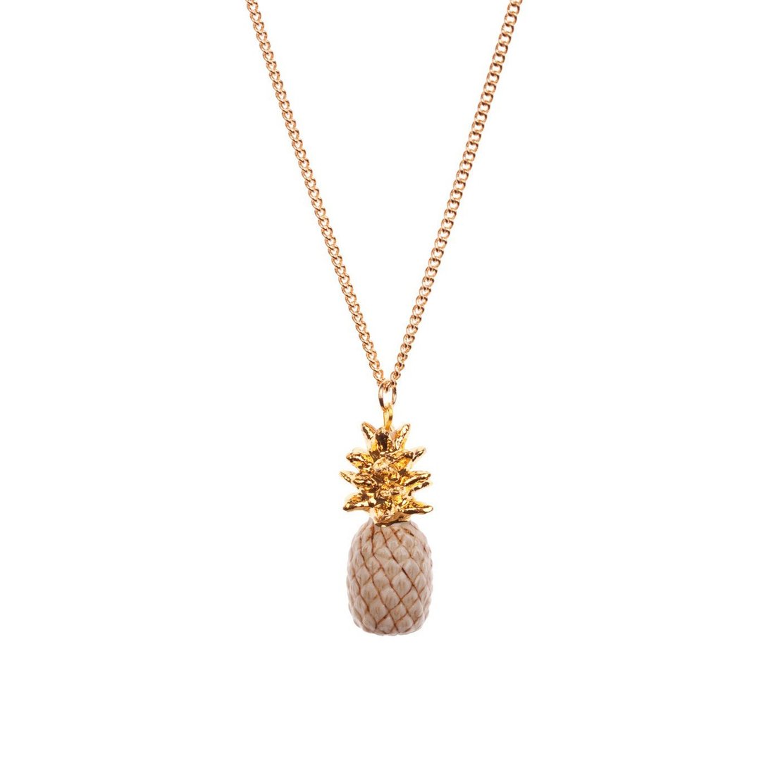 AndMary 手绘瓷项链-凤梨 礼盒包装 Pineapple with gold leave - 项链 - 瓷 金色