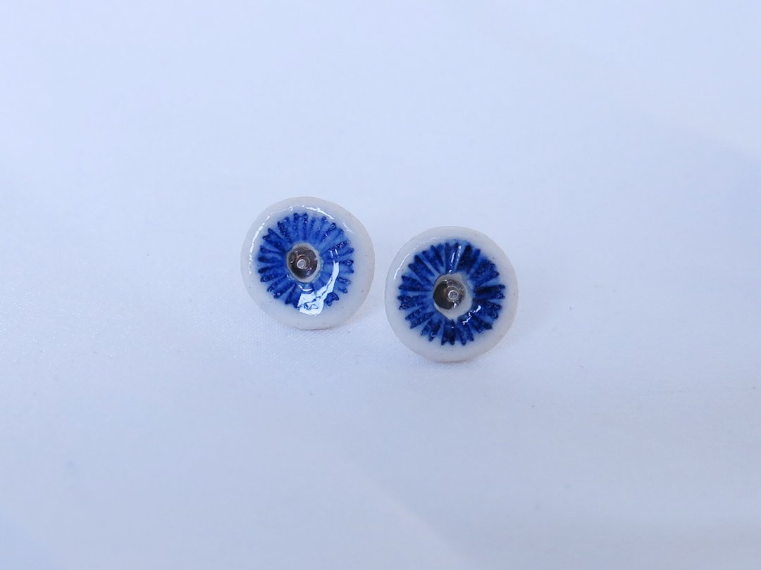 Button青花瓷纯银耳环/青花瓷饰品 - 耳环/耳夹 - 瓷 蓝色