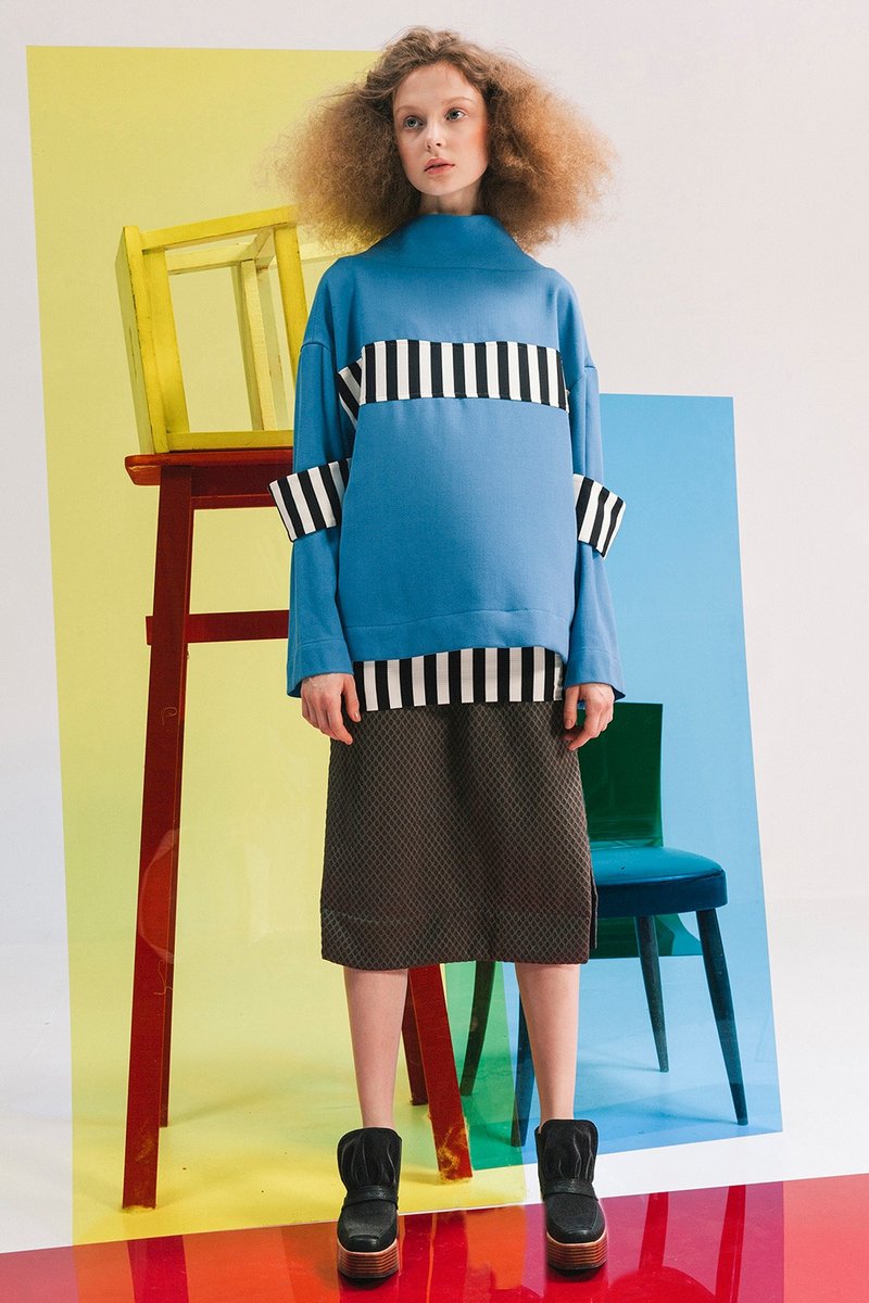 Envol Avec Ning套圈圈露背上衣-条纹蓝 - 女装上衣 - 其他材质 蓝色