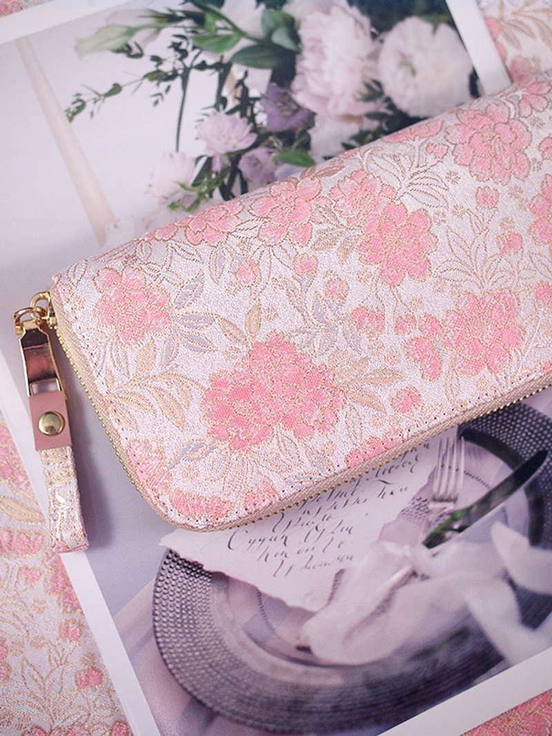 【开运钱包】西阵织金襴。樱花盛开。布长夹/钱包/皮夹 - 皮夹/钱包 - 丝．绢 粉红色