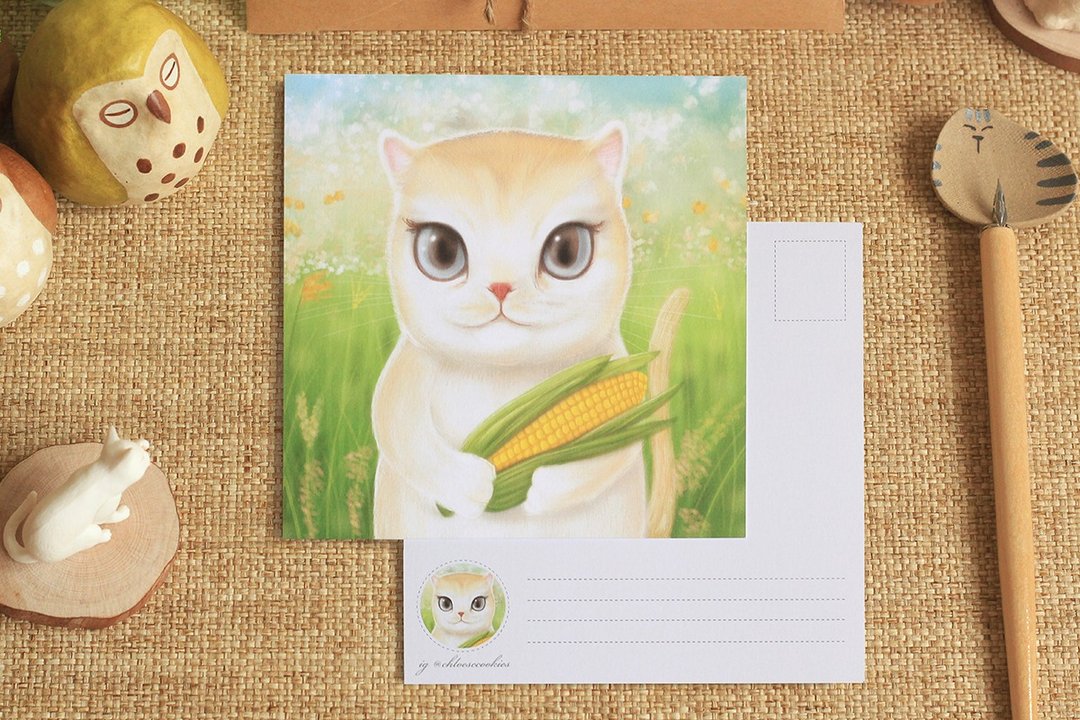 Thankful Cat - 喵明信片 - 卡片/明信片 - 纸 绿色