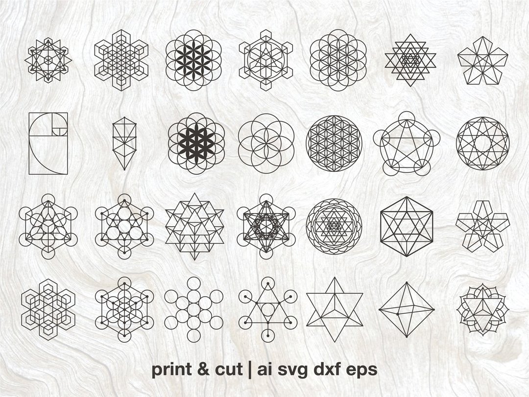 Sacred geometry svg bundle, 20 sacred symbols, geometry mandala, svg ai eps dxf - 图文模板设计 - 其他材质 