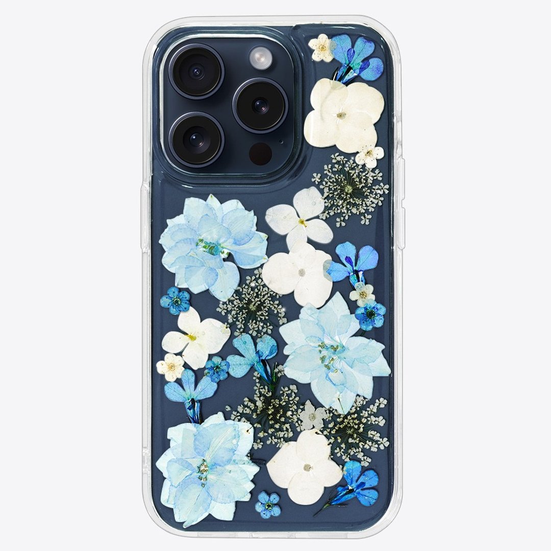 雾蓝悠悠 iPhone 15 14 13 12 Pro Max 永生花手机壳 定制姓名 - 手机壳/手机套 - 植物．花 透明