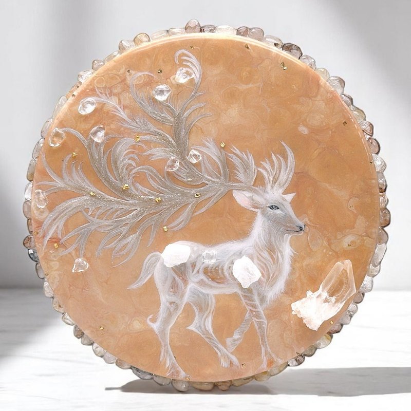 曦光之鹿 Dawnlight Guardian 白水晶柱能量晶盘 - 摆饰 - 水晶 卡其色