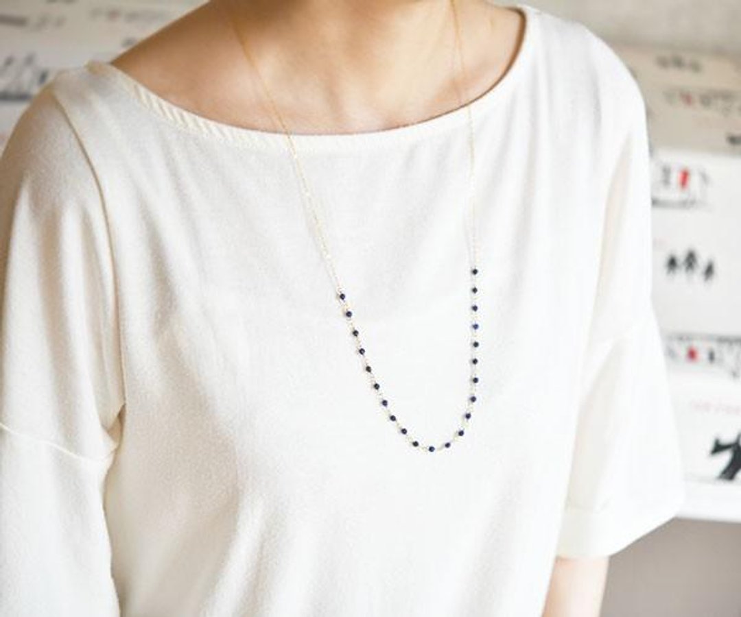 Good luck Successful luck UP Lapis lazuli long necklace December birthstone - 长链 - 宝石 