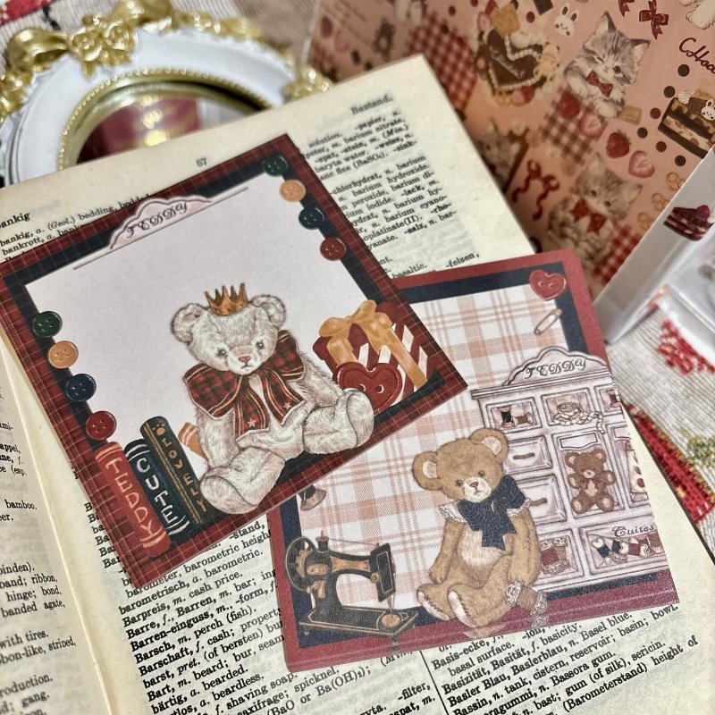 Cherish365【泰迪熊缝纫店B】单面印花方形玫瑰便条CHO490 - 其他 - 纸 红色