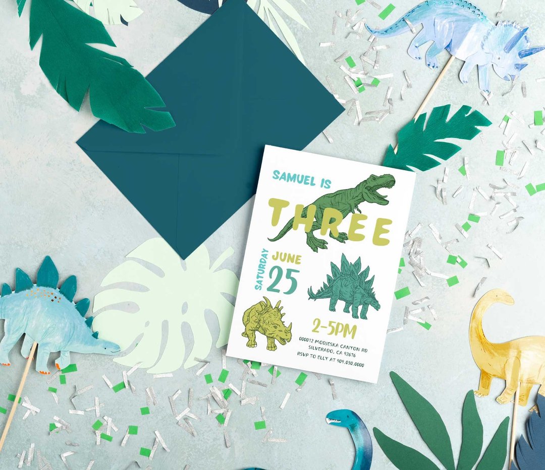 恐龙生日邀请 Canva 模板 - 动画恐龙移动视频邀请 - 电子喜帖/贺卡/邀请函 - 其他材质 