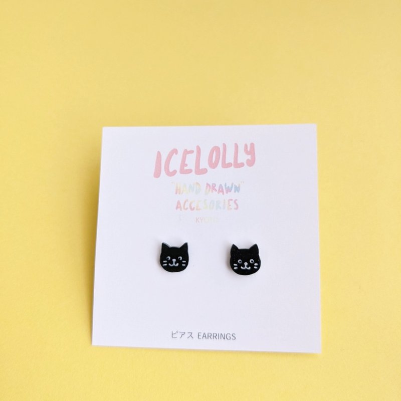 Kuroneko's hand-painted plastic van earrings and Clip-On - 耳环/耳夹 - 塑料 黑色