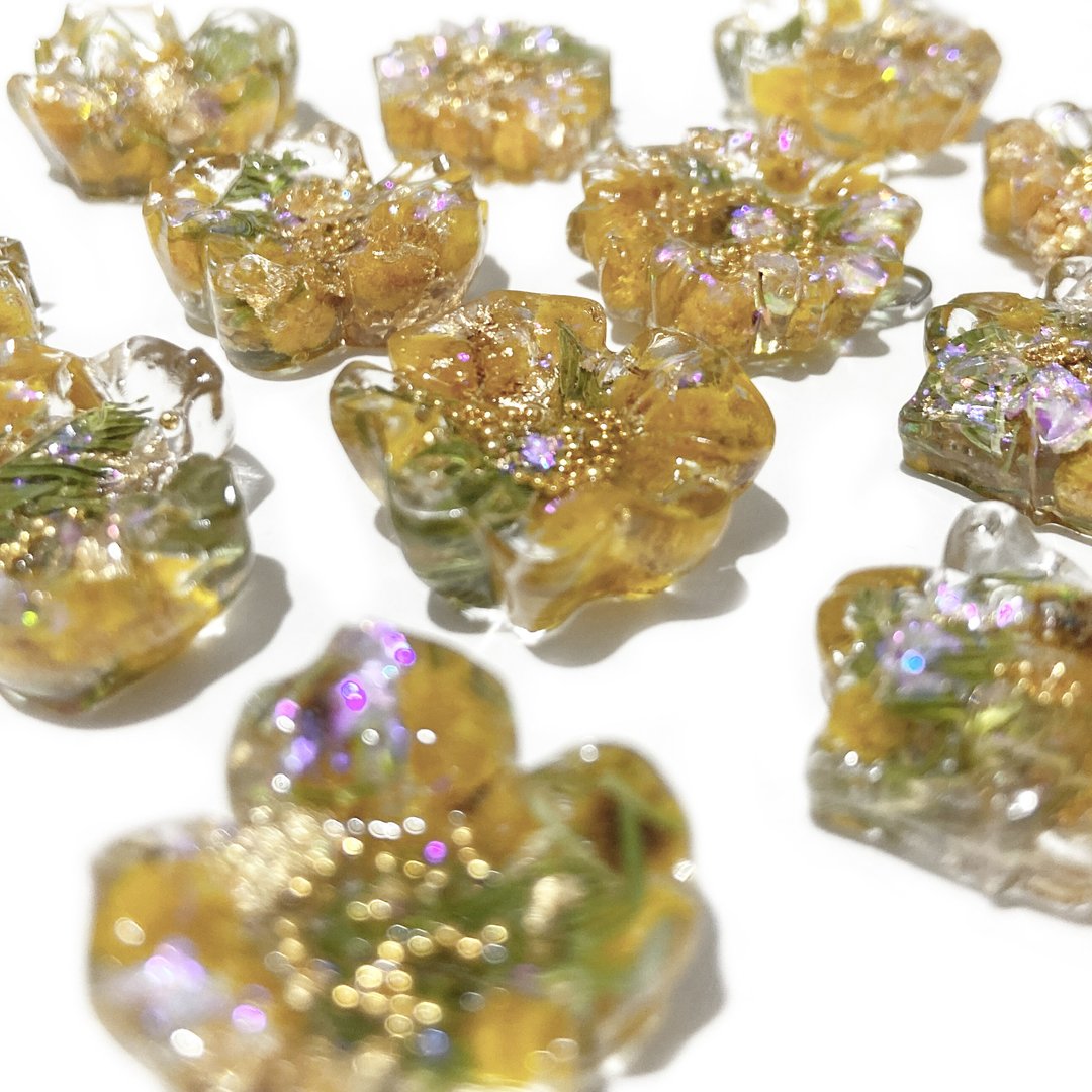 春日系列黄昏耳环(可改夹)耳针316不锈医疗钢 - 耳环/耳夹 - 树脂 金色