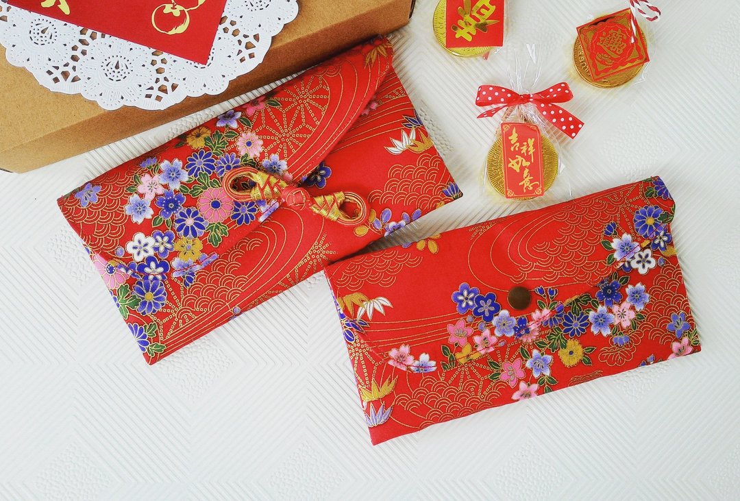 繁花留金 迎春红包袋 (一组两个) 钱母袋/存折袋 (限量) - 红包/春联 - 棉．麻 红色