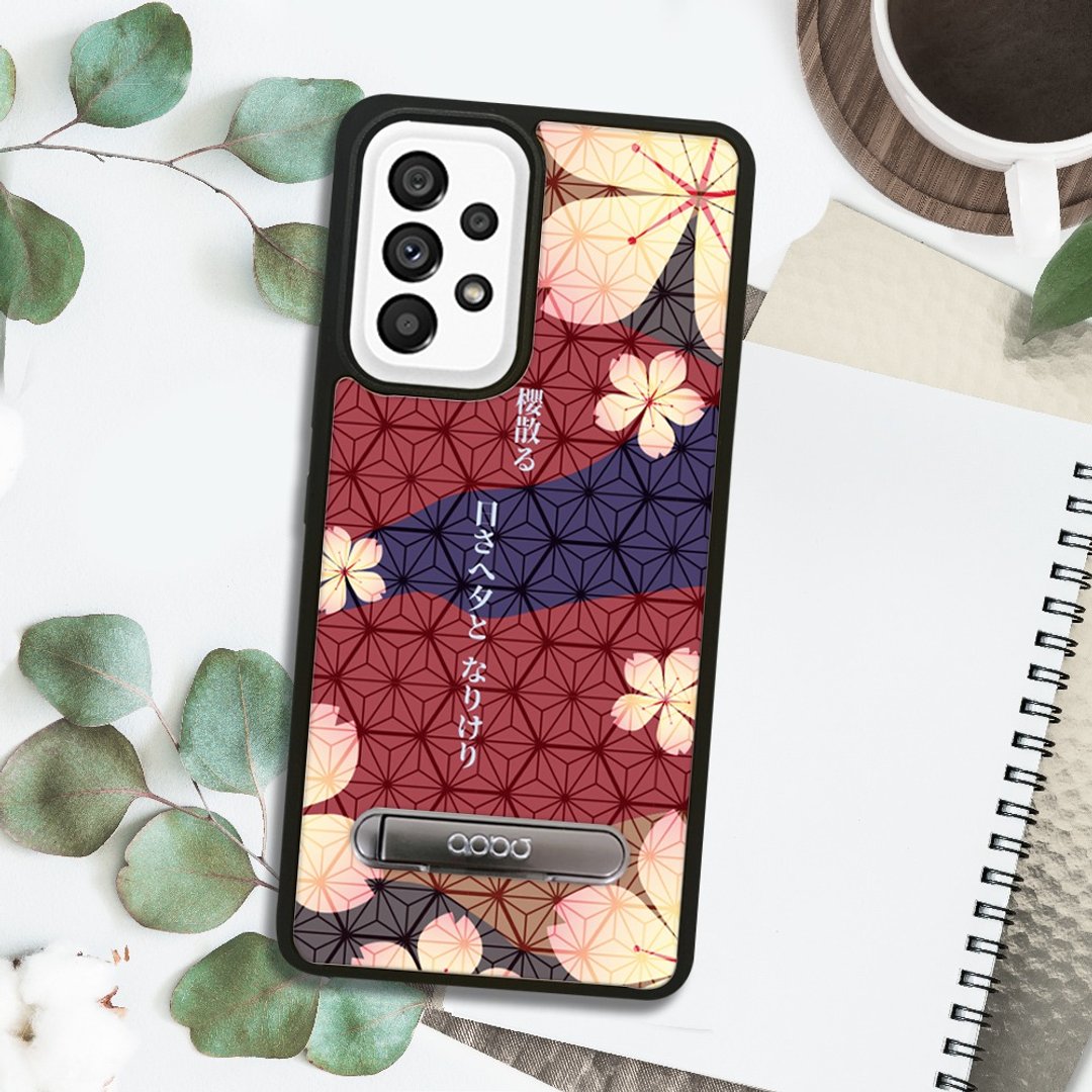 Samsung A55/A54/A35/A34/A25 5G 减震立架手机壳-赭红樱花俳句 - 手机壳/手机套 - 其他材质 多色
