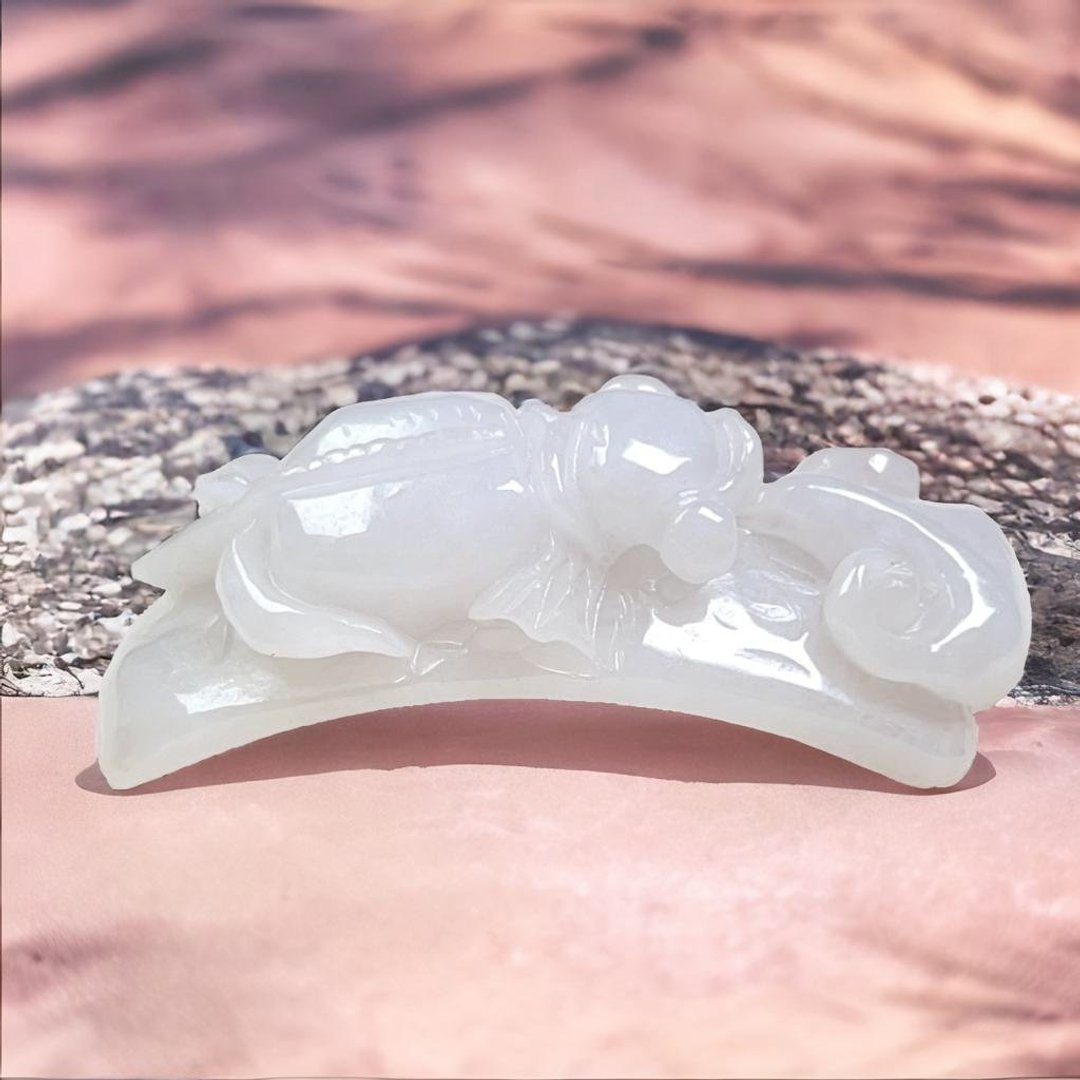 白翡翡翠如意金鱼手牌 | 天然缅甸玉A货翡翠 | 送礼 - 手链/手环 - 玉石 透明