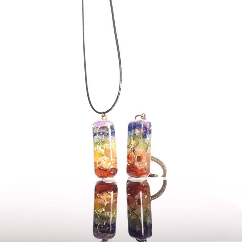 宝石能量彩虹七彩脉轮循环项链/钥匙圈-天然矿石灵性水晶疗愈毕业 - 项链 - 玉石 多色