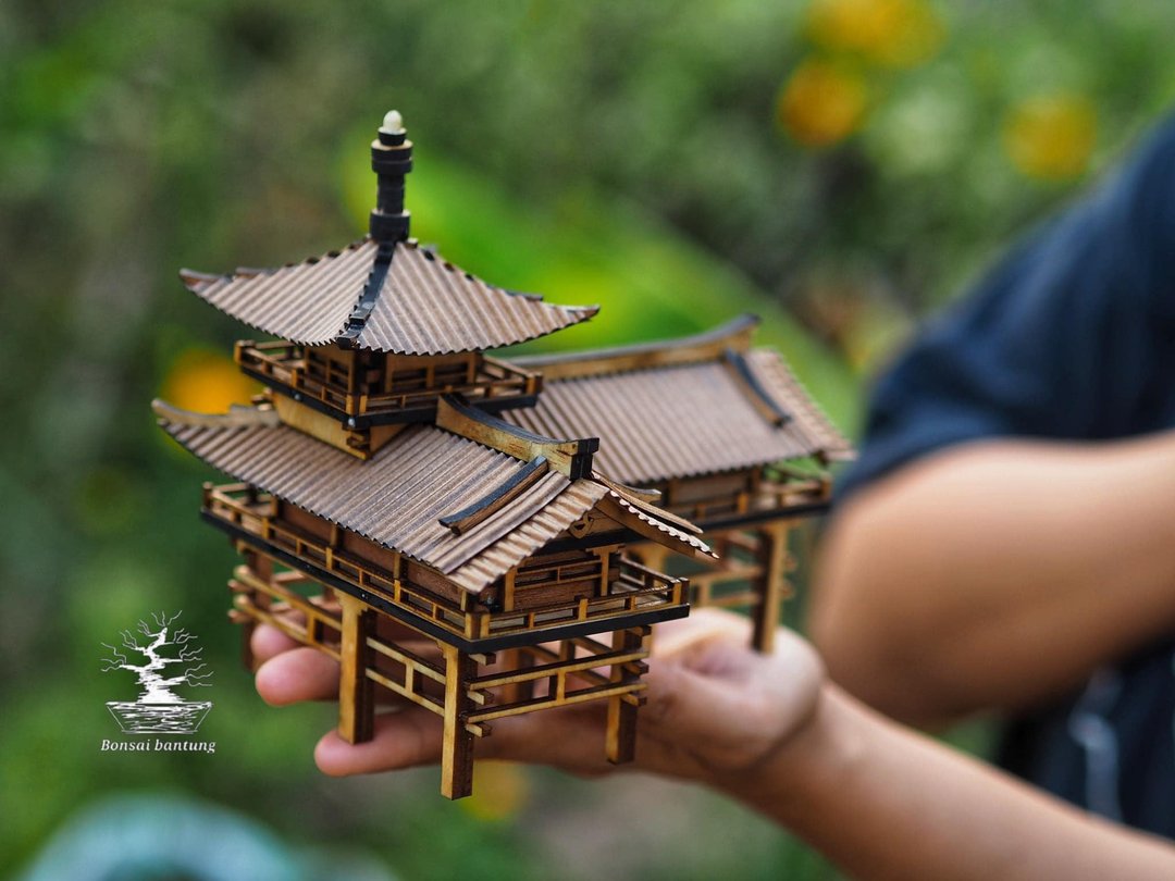 Japanese pavilion model scale model for diorama or home and garden decoration - 摆饰 - 木头 咖啡色