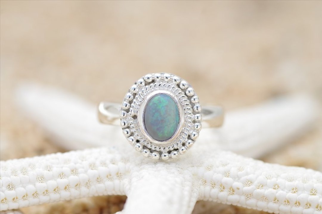 Silver ring of opal - 戒指 - 宝石 绿色