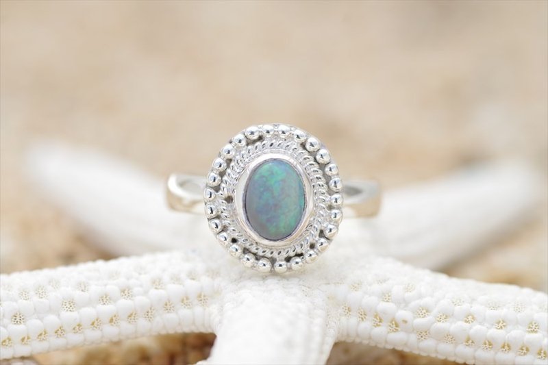 Silver ring of opal - 戒指 - 宝石 绿色