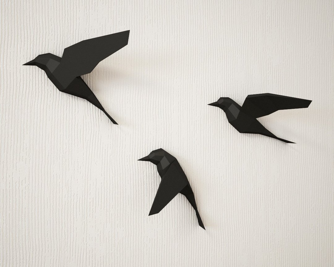 3D Papercraft Birds on wall, DIY paper sculpture, origami (Digital PDF template) - 手工艺教程/工具书 - 其他材质 