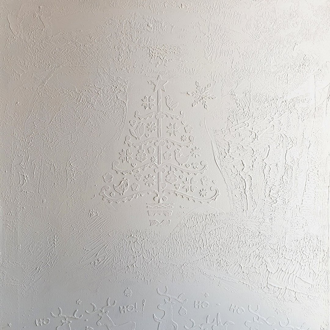 Christmas Tree Painting Reindeer Original Artwork Santa Claus Holidays Wall Art - 海报/装饰画/版画 - 其他材质 蓝色