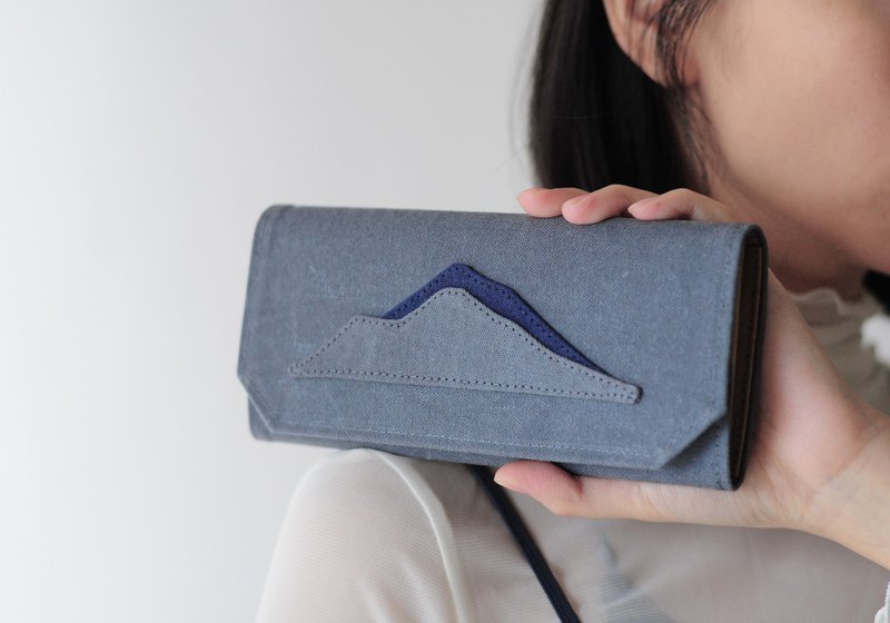 雾蓝山 帆布纸长夹-灰蓝色/超轻量/钱包/无动物成分 手工制作银包 - 皮夹/钱包 - 纸 灰色