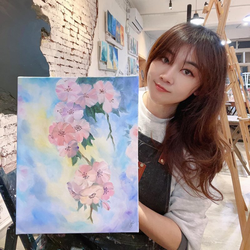 王咖咖 油画－春游。彩虹野樱 5F - 海报/装饰画/版画 - 颜料 粉红色