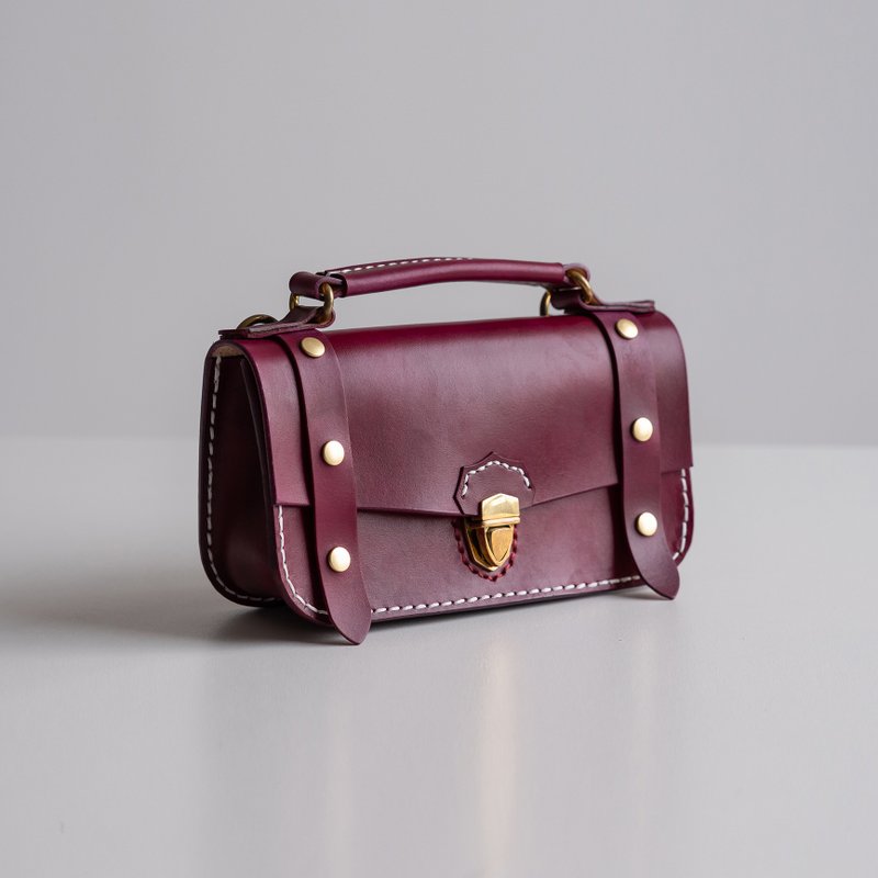 【切线派】TANGENT LINEAR迷你邮差包头层牛皮休闲斜挎包复古酒红 - 侧背包/斜挎包 - 真皮 多色