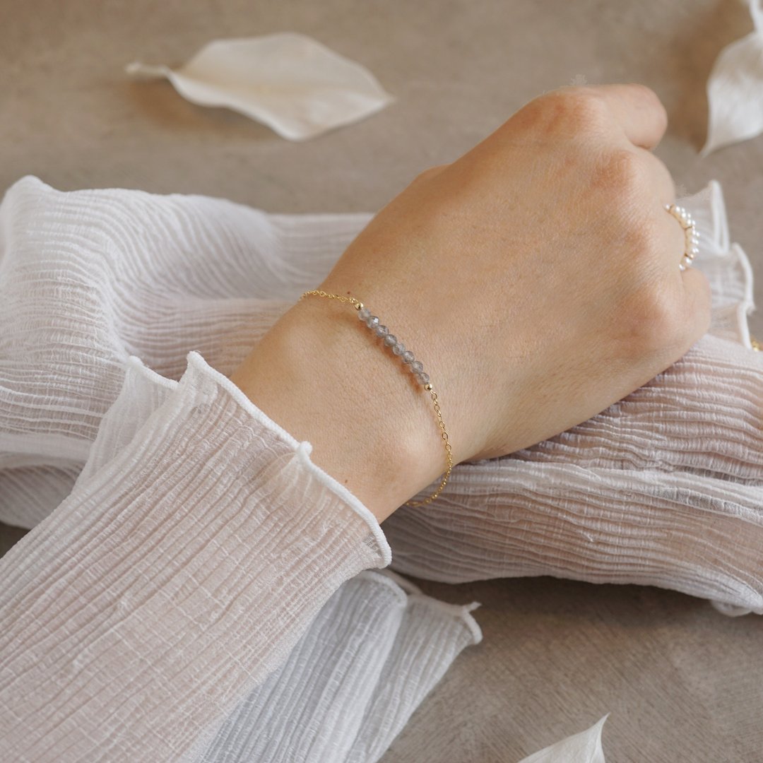 14kgfl Labradorite Line Bracelet - 手链/手环 - 其他金属 金色
