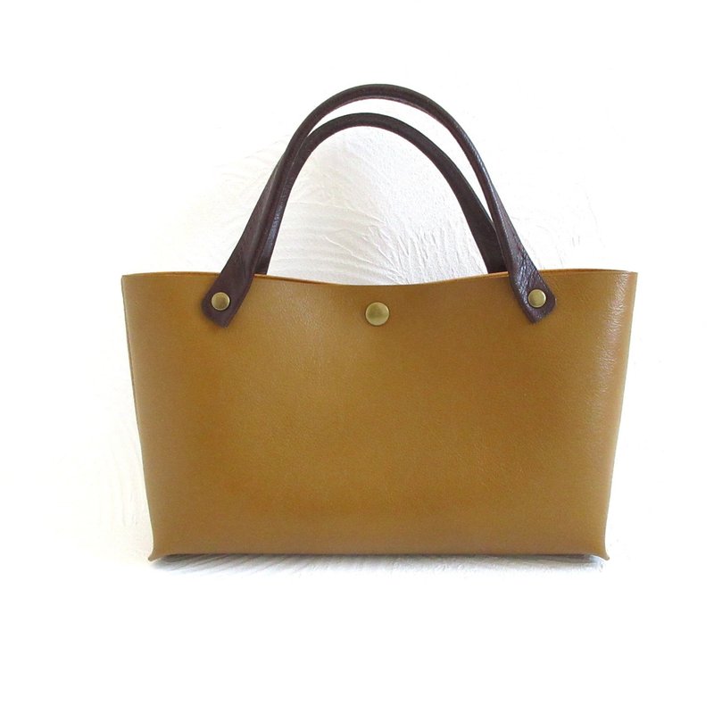 精致手缝．牛革．长方形．迷你托特包．黄驼色．0655 - 手提包/手提袋 - 真皮 咖啡色