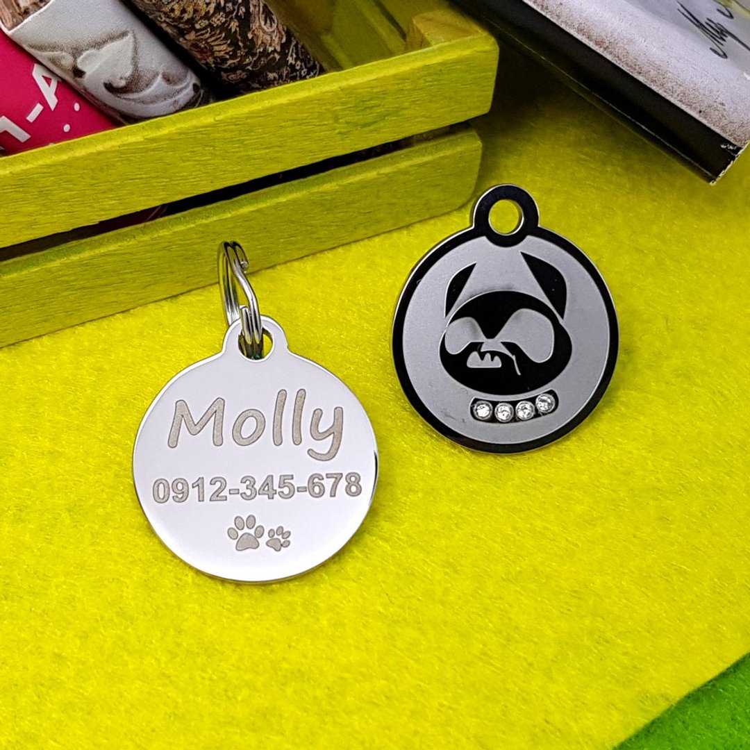【FulgorJewel】狗牌 宠物吊牌 姓名牌 免费刻字 不锈钢 疯狂狗狗 - 项圈/牵绳 - 不锈钢 银色
