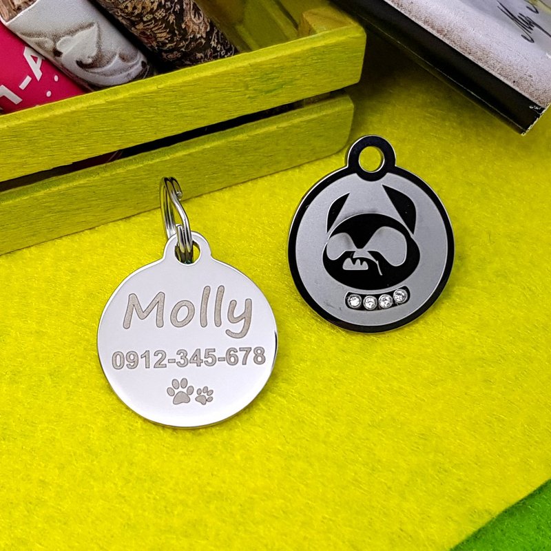 【FulgorJewel】狗牌 宠物吊牌 姓名牌 免费刻字 不锈钢 疯狂狗狗 - 项圈/牵绳 - 不锈钢 银色