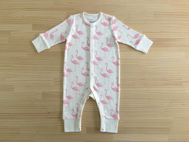 gujui爱红鹤-有机棉长袖连身装 0~3M - 满月礼盒 - 棉．麻 粉红色