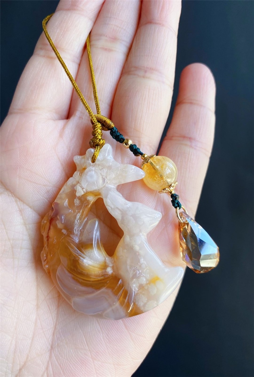 【售出】樱花玛瑙 焦糖黄 狐仙 月亮 水晶 手机链 包挂 闺密 天然 - 挂绳/吊绳 - 水晶 橘色