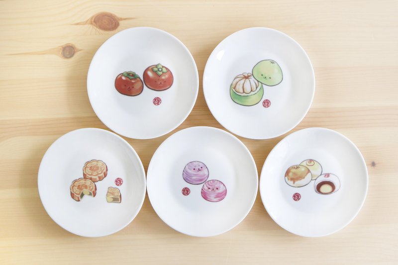 甜点心盘4.4寸瓷盘组(5入) 圣诞交换礼物 - 浅碟/小碟子 - 瓷 粉红色