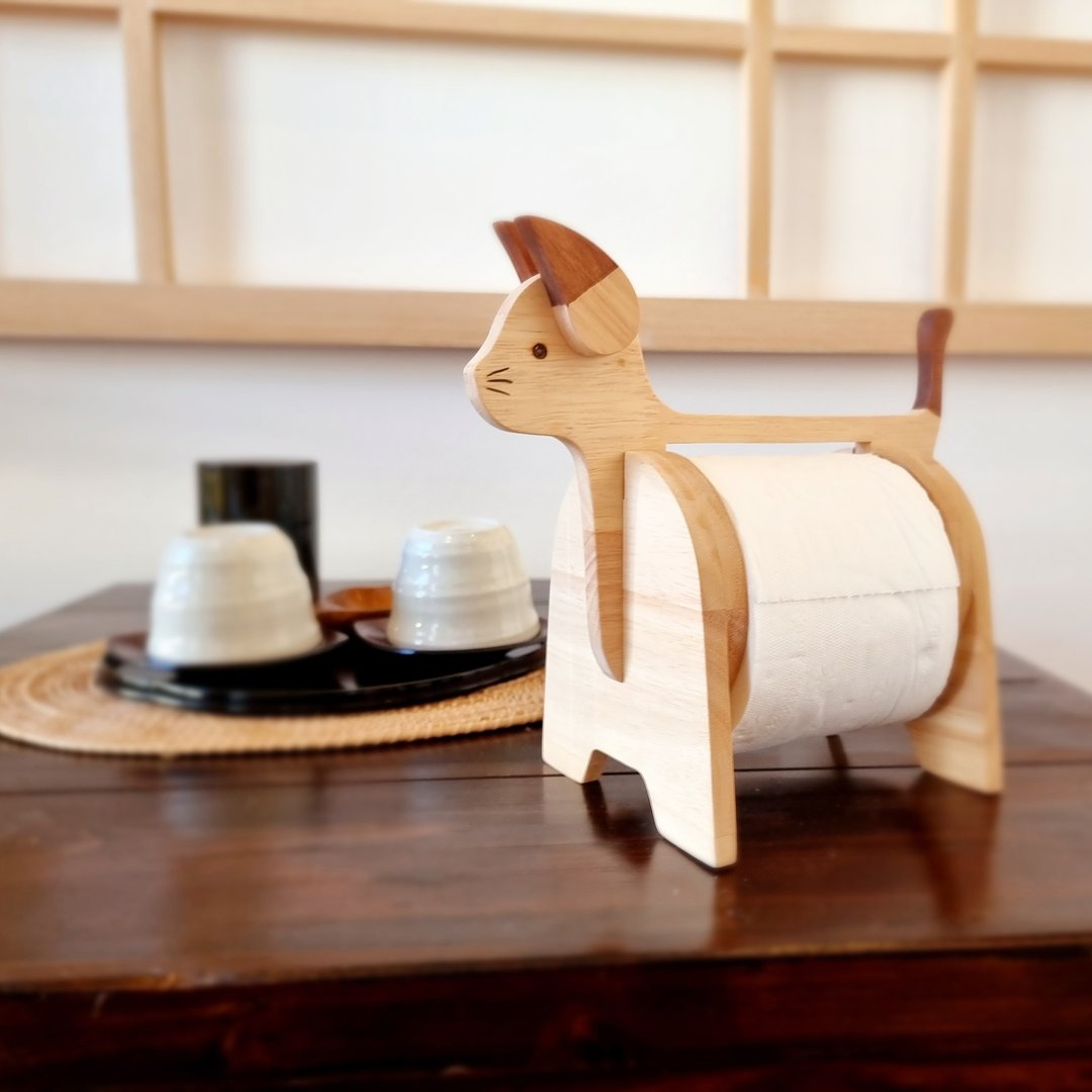Wooden Tissue Holder Cat Shape - Local Wood Crafts - 纸巾盒 - 木头 咖啡色
