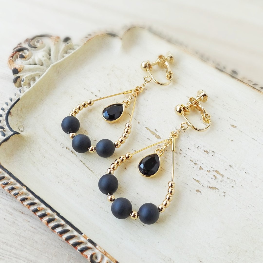 Pearl of matte quality Black luxury Earrings - 耳环/耳夹 - 其他金属 黑色