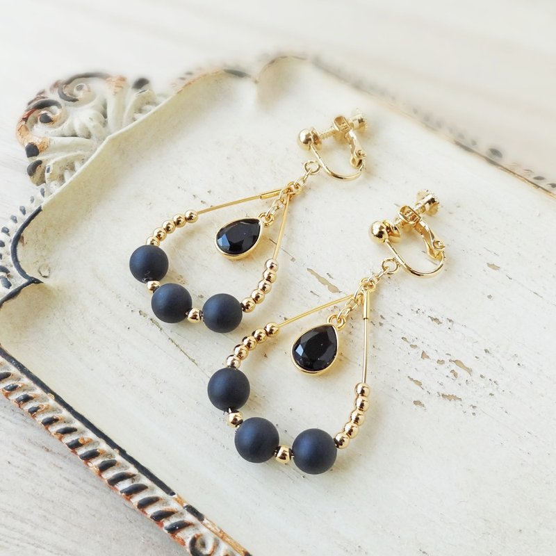 Pearl of matte quality Black luxury Earrings - 耳环/耳夹 - 其他金属 黑色