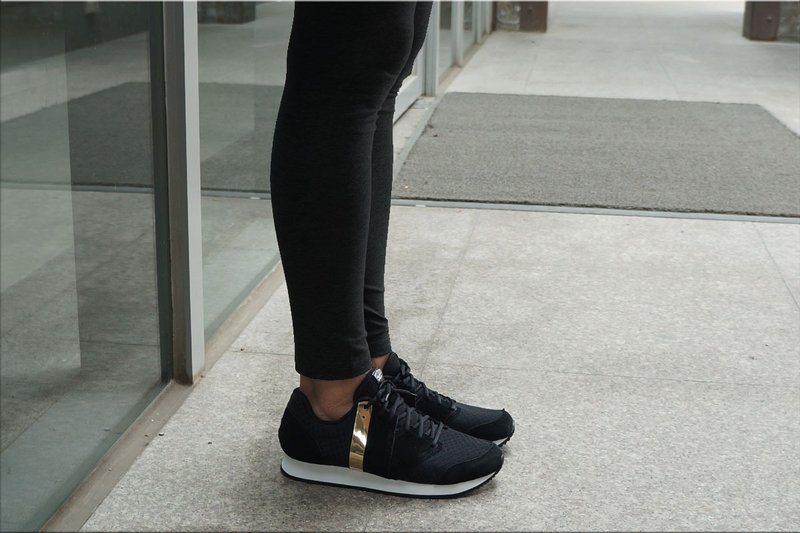 VPEP复古慢跑鞋/V-Classic/黑-白-镜面金条/ - 女款运动鞋/球鞋 - 真皮 黑色