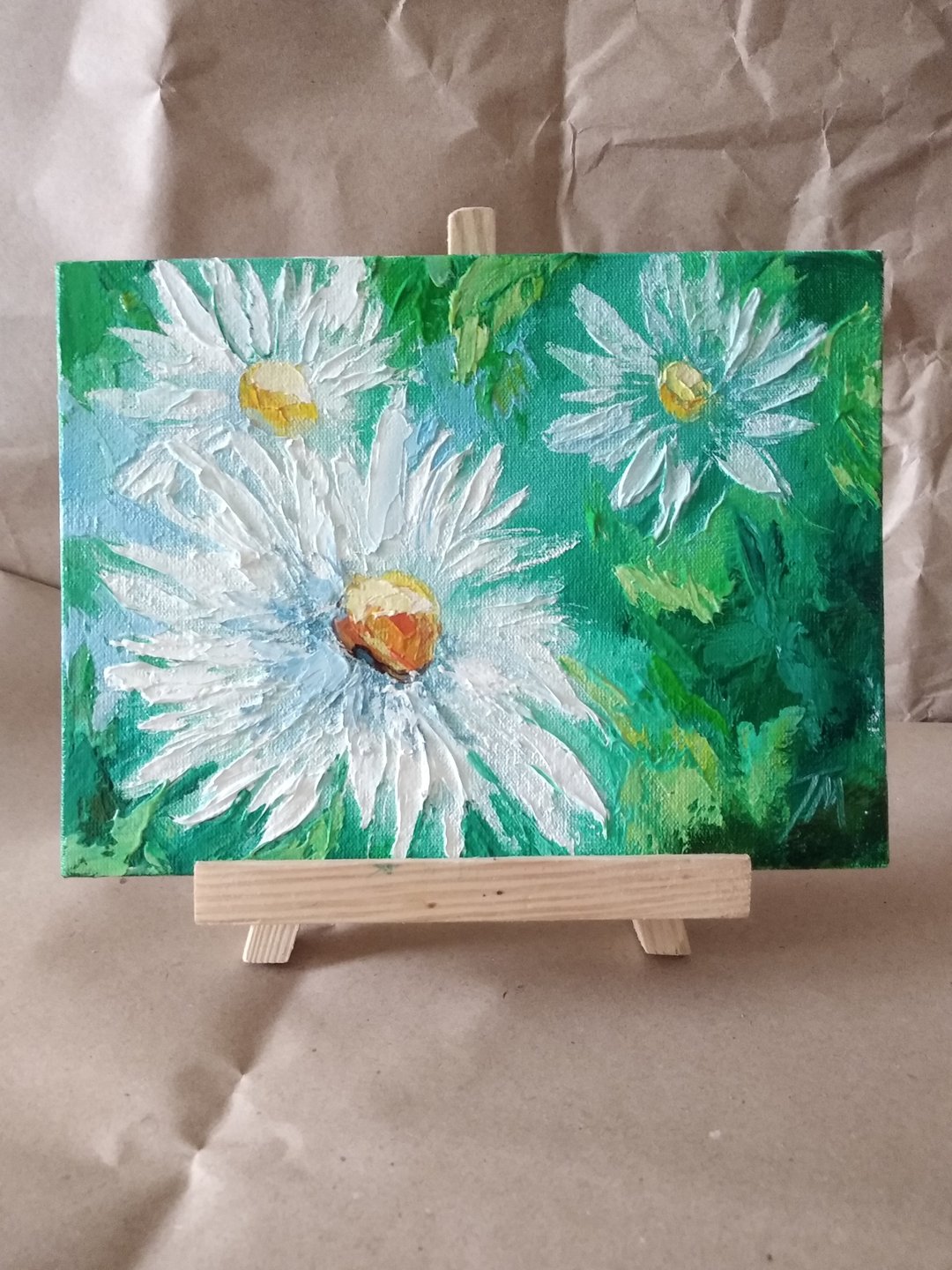 Daisies painting.Flowerpainting. Abstract flower. Flower of canvas. Original art - 海报/装饰画/版画 - 其他材质 绿色