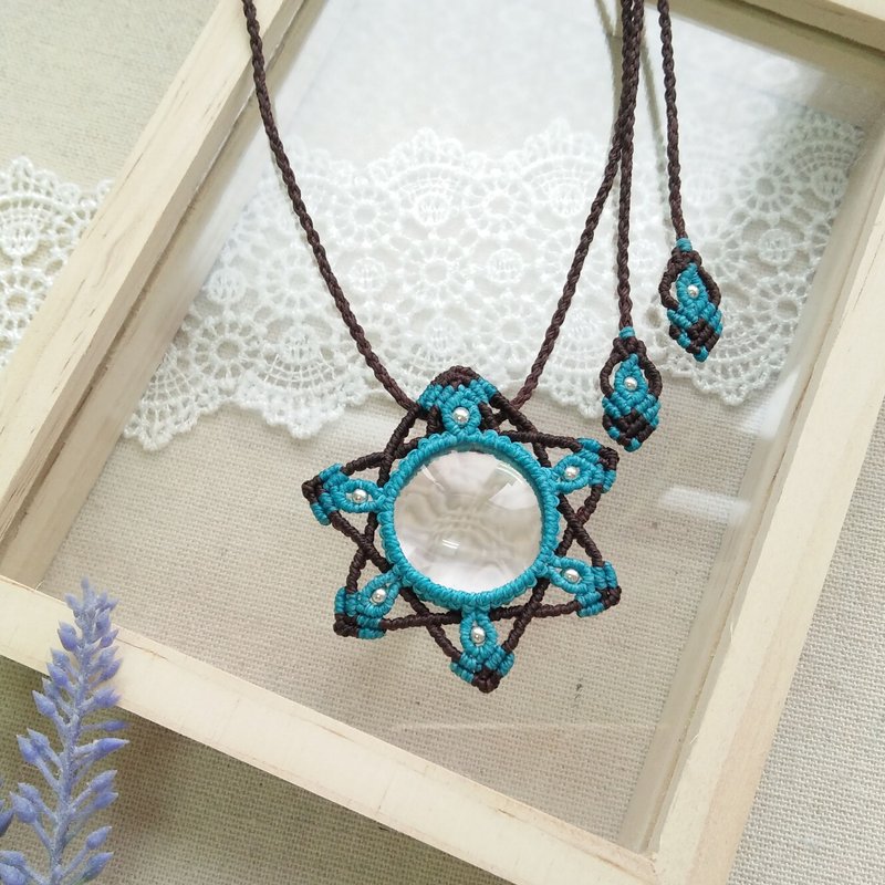 幻彩星芒。白水晶。南美巴西蜡线编织项链 - 项链 - 水晶 蓝色