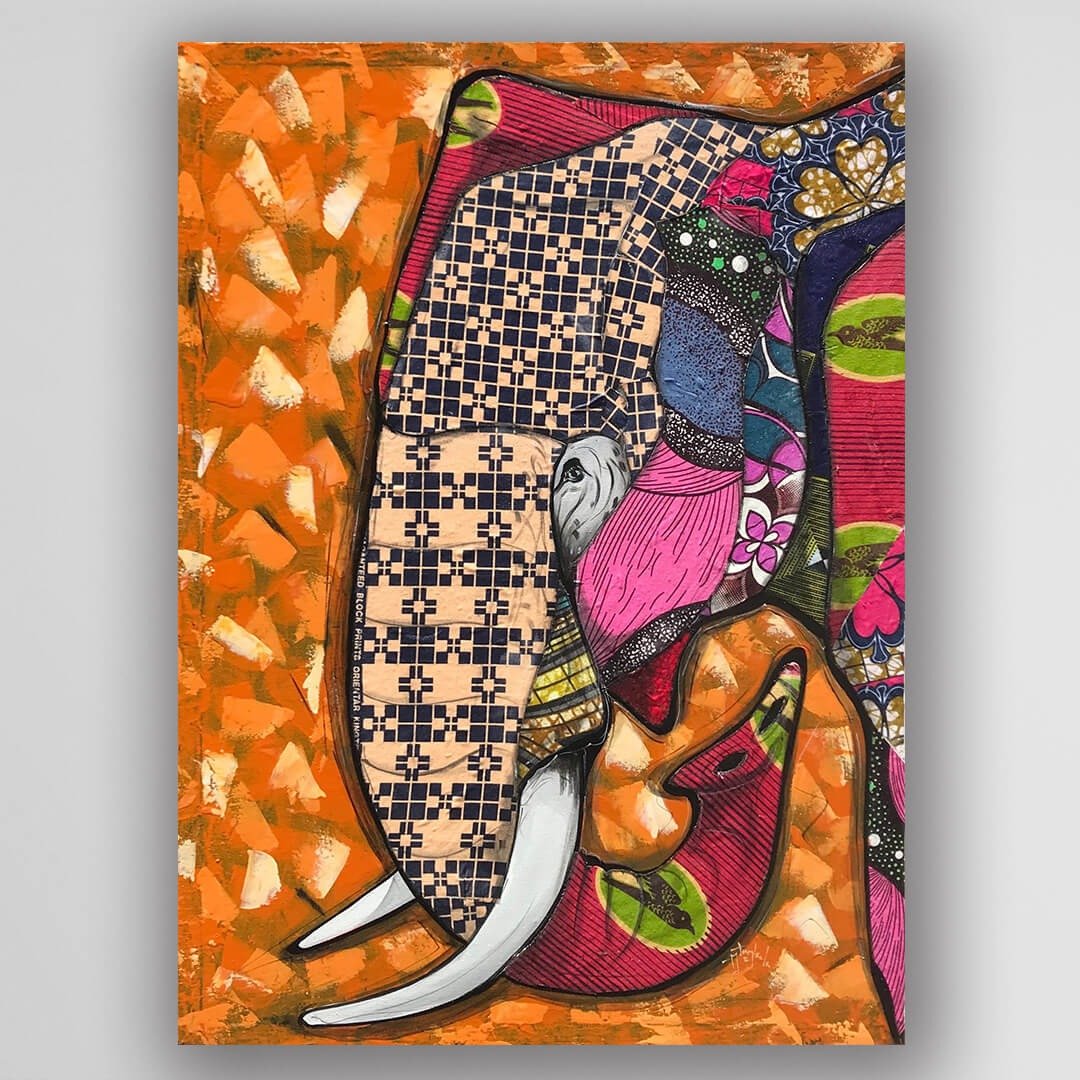 【U422 大象in kitenge】非洲艺术空运来台/80x58cm - 海报/装饰画/版画 - 其他材质 