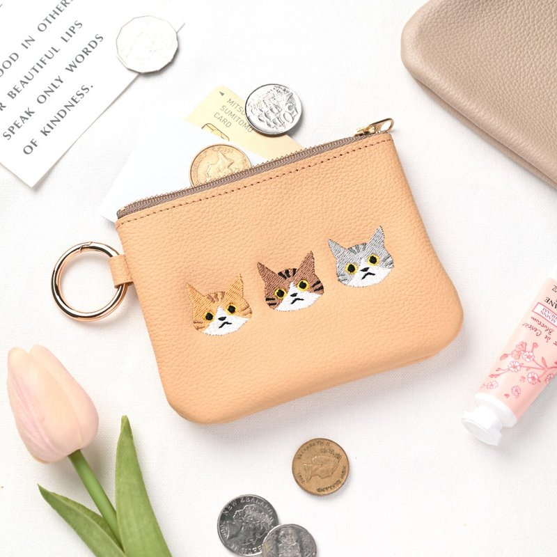 日本姬路皮革刺绣环扣小包 真皮感应车钥匙收纳包 HW46K - 化妆包/杂物包 - 真皮 黄色