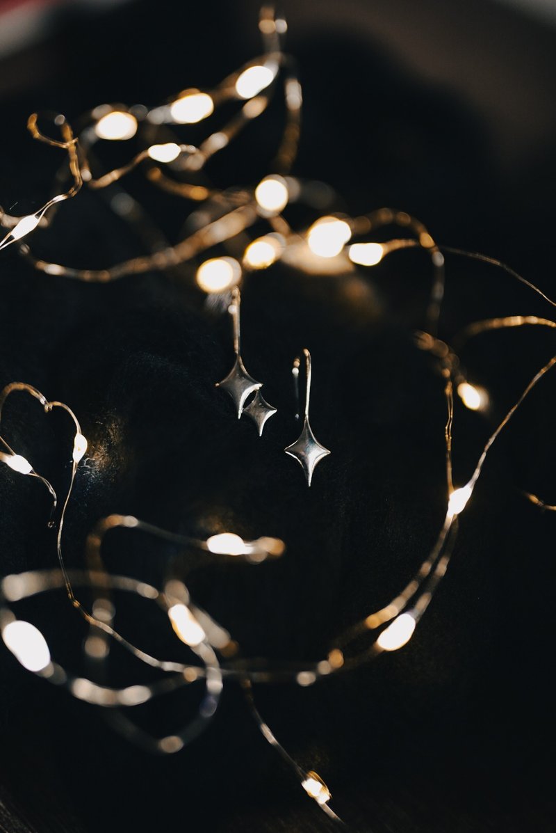 纯银星星吊耳环 - 耳环/耳夹 - 纯银 银色